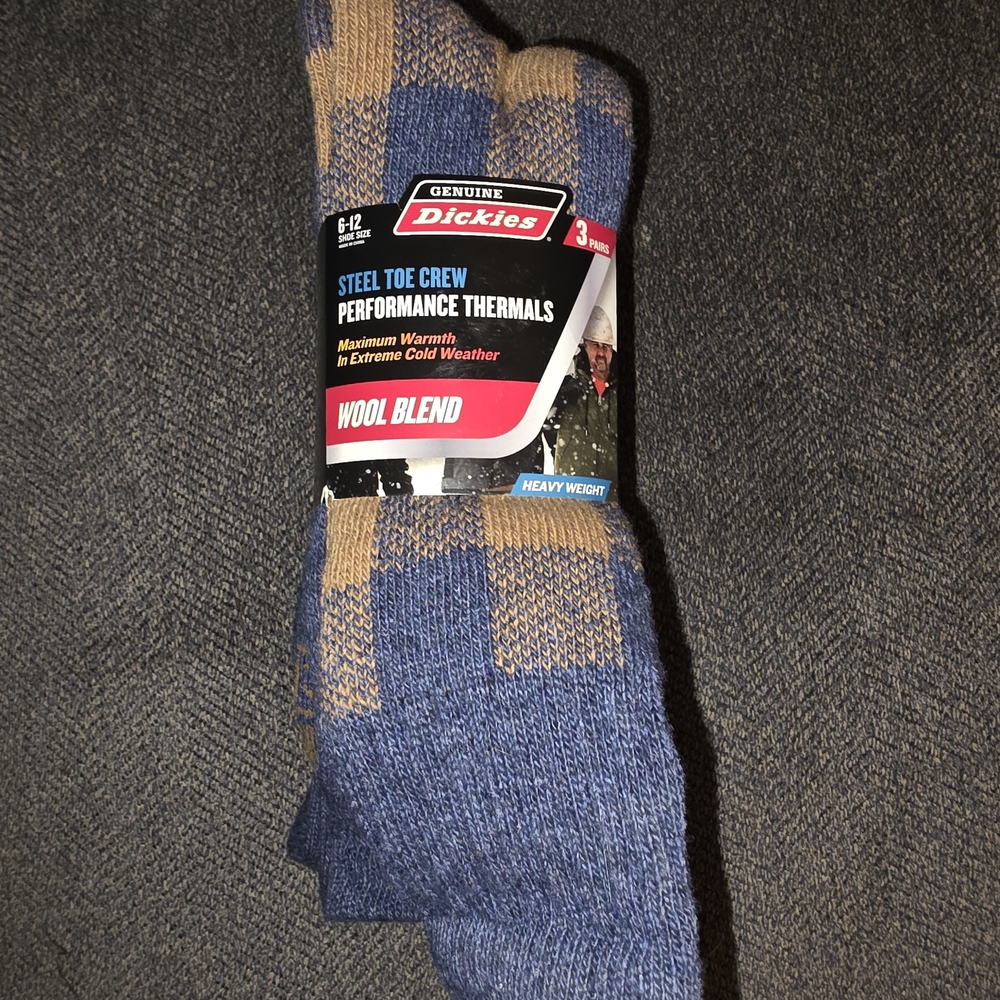 Dickies Blue and Tan Wool-Blend Steel Toe Crew Socks - 3 Pack